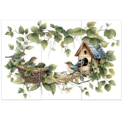 OLYCRAFT 3pcs/Set Bird Branches Rub on Transfers for Furniture and Crafts 6x12 inch Bird Nest Furniture Decals Tree Bird House Transfer Stickers Rub on Decals for Wood Window Home Decor - style: Bird Birdhouse
