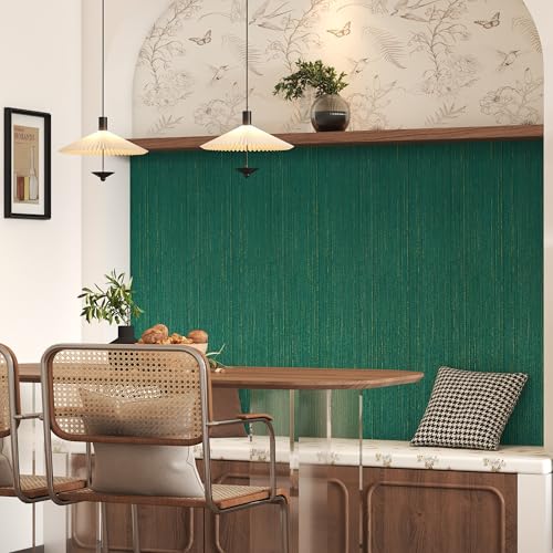 Theper Green Grasscloth Peel and Stick Wallpaper Vintage 15.7"×78.7" - size: 15.7" x 78.7"