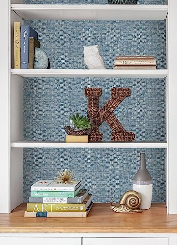 NuWallpaper NU2918 Navy Poplin Texture Peel & Stick Wallpaper, Blue - color: Navy