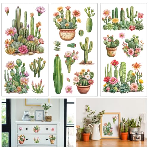 GLOBLELAND 3 Sheets Cactus Rub on Transfer for Furniture 6×12 inch - style: Cactus