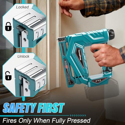 3-in-1 Brad Nailer/Narrow Crown Stapler for Ma-Kita 18V Battery - color: Blue