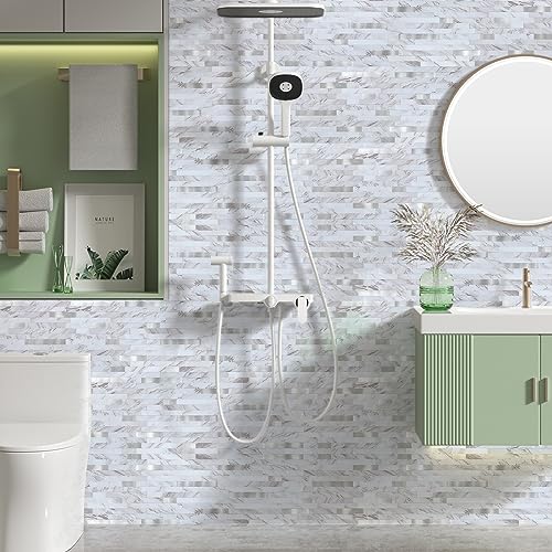 Midcard 10 Sheet Peel and Stick Backsplash Tile, Stick on Tiles for Backsplash Kitchen, Bathroom, Laundry Room, Camper, Fireplace. - color: 20Trapezoidal White Marble with Metallic Silver