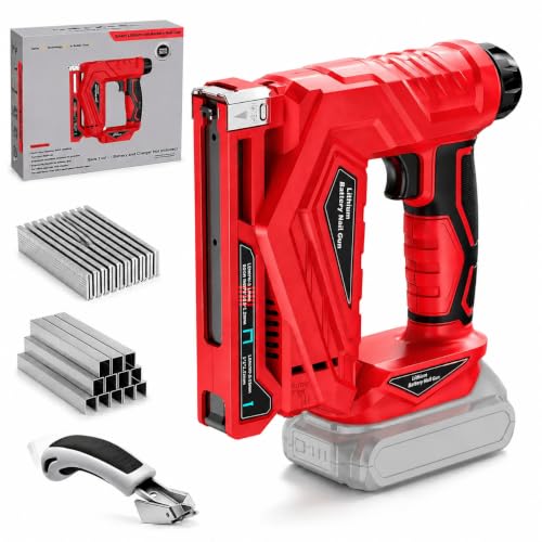 Electric Cordless Upholstery Staple Gun Compatible with Milwaukee Battery - color: Red and Black