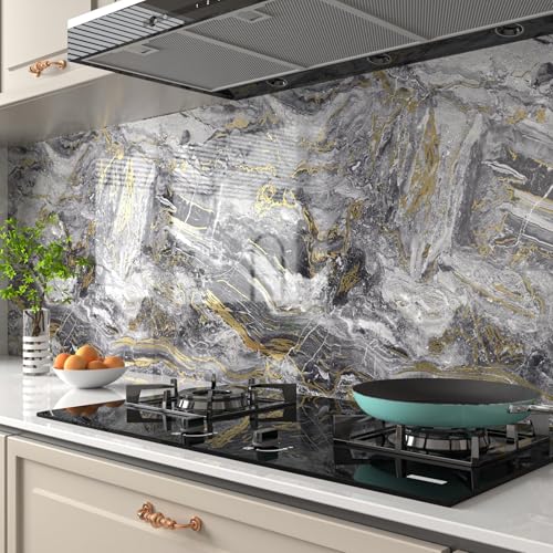 Decotalk Countertop Contact Paper Marble Grey Gold Liquid Marble Contact Paper for Kitchen Countertops Peel and Stick Waterproof Glossy Countertop Vinyl Wrap 12x200 Inch Grey Wallpaper for Bathroom - size: 12" x 200"