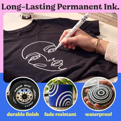 5 White Acrylic Paint Pens for Rock Painting, Wood, Fabric, Metal - color: White
