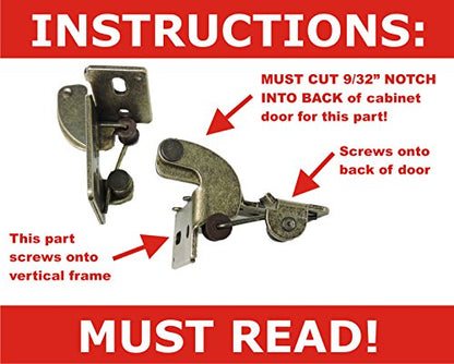 2 YOUNGDALE #6 Antique Brass 1/2 Overlay 5/8-1" Thick Door Concealed Snap Close Cabinet Hinges Frameless Framed Face Bumpers Screws Easy Simple Installation Table Saw Plunge Router Notch Embedded