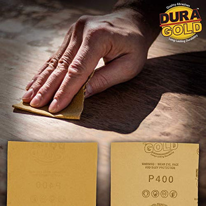 Dura-Gold Premium 1/4 Sheet Gold Sandpaper Sheets, 400 Grit (Box of 400) - size: 400-Grit