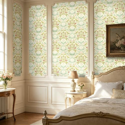 BOKEBEVE Bird Floral Wallpaper Peel Stick Beige Yellow Green 17.5 x 118In - color: Beige/Yellow, size: 17.5" x 118"