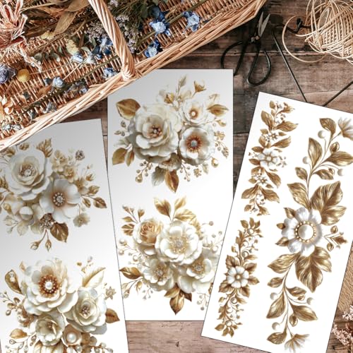 OLYCRAFT 3Pcs/Set 3D Flower Rub on Transfers for Furniture and Crafts - style: 3D Embossed Pearl