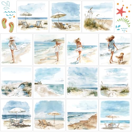 Harloon 15 Sheets Watercolor Summer Beach Rub on Transfers Crafts Beach - style: Summer Beach