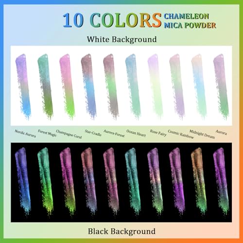 Matio Chameleon Mica Powder,10 * 5g Chrome Powder, 5 Pearlescent Effect - color: 10 Colors Mix