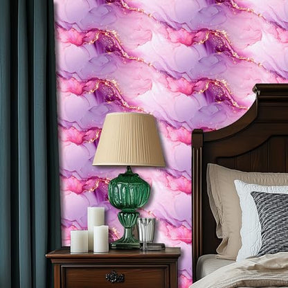 HOMETITUTE Pink Purple Marble Peel Stick Wallpaper 118.1x17.7 Inch Vinyl - color: Pink Purple Marble