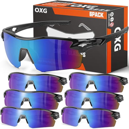 OXG 6 Pack Safety Glasses, Scratch Resistant Wraparound Lenses ANSI Z87.1 Protective Eyewear for Unisex - color: Tinted