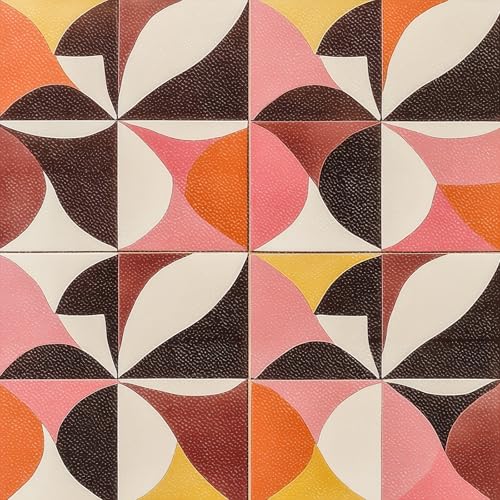 HOMETITUTE Retro Abstract Color Block Peel Stick Floor 12x12 Vinyl - color: Multicolor#11