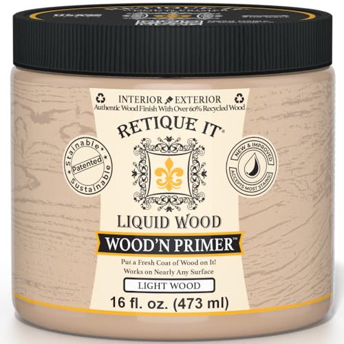 Retique It Wood'n Primer - Paint it then stain it - Stainable Wood Fiber Paint (Light Wood, Medium) - color: Light Wood, size: 16 Fl Oz (Pack of 1)
