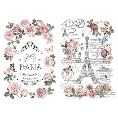 Joeyan Rub on Transfers for Crafts and Furniture - 2 Large 12"x18" Sheets - style: Paris Flower Memory