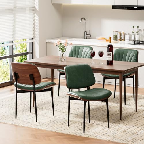 REONEY Dining Chairs Set of 4, Mid-Century Modern Kitchen Chairs, Green - color: Dark Green Shell Strips