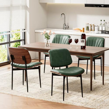 REONEY Dining Chairs Set of 4, Mid-Century Modern Kitchen Chairs, Green - color: Dark Green Shell Strips