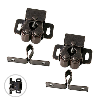 2 Pcs Cabinet Latch with Screws, Double Roller Catch Hardware for Closet Cupboard Doors, Heavy Duty Bronze Finish for Kitchen & Bathroom Cabinets