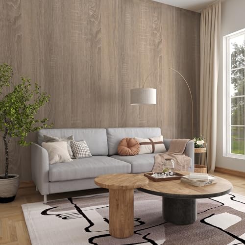 JSEVEM 48"×354" Light Brown Wood Grain Wallpaper Peel and Stick Wooden Contact Paper Waterproof Thick Vinyl Wrap Self-Adhesive Textured Stickers for Countertops Bedroom Kitchen - color: Beige Grey, size: 48" x 354"