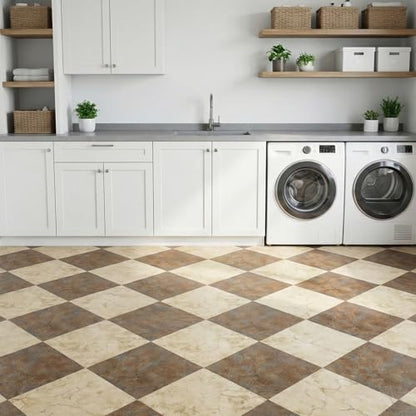 Peel and Stick Floor Tile 12 x 12 Inch Self Adhesive Marble Vinyl Flooring - color: Travertine Mix