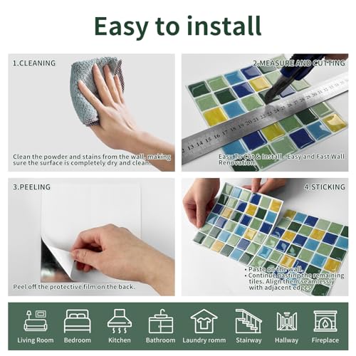 3D Mosaic Peel and Stick DIY Wall Backsplash Tiles (24, Multicolor) - color: Multicolor