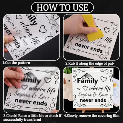 WANDIC 3 Sheets Encourage Copywriting Rub On Transfer Stickers Scrapbook Stickers Window Decals Waterproof Decals for DIY Furniture Photo Albums,15 * 30cm - color: Family Encouragement Text, size: 3 Sheets