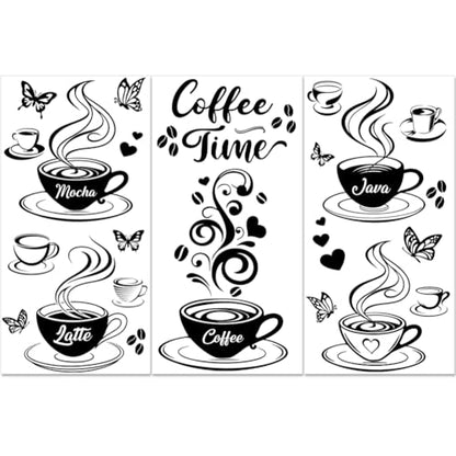 PLIGREAT 3 Sheets Coffee Cup Rub on Transfers Black Coffee Latte Rub on Decals 6" X 12" Waterproof Retro Mocha Java Furniture Transfer Decals for Wood Dressers Drawer Decorative Transfer Stickers - style: Coffee Cup