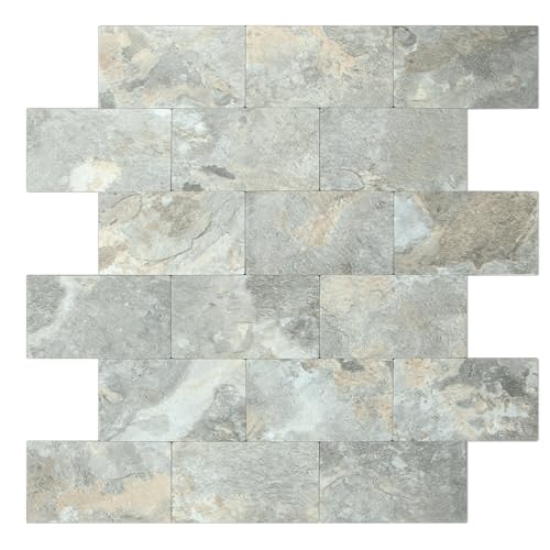 DICOFUN 1 Sheet Grey Brown Slate Thick PVC Peel and Stick Backsplash Wall Tiles, 12"x12" Self Adhesive Subway Tile for Kitchen and Bathroom Backsplash - color: Grey and Brown Slate, size: 1 Sheet, 12"x12"x0.12"