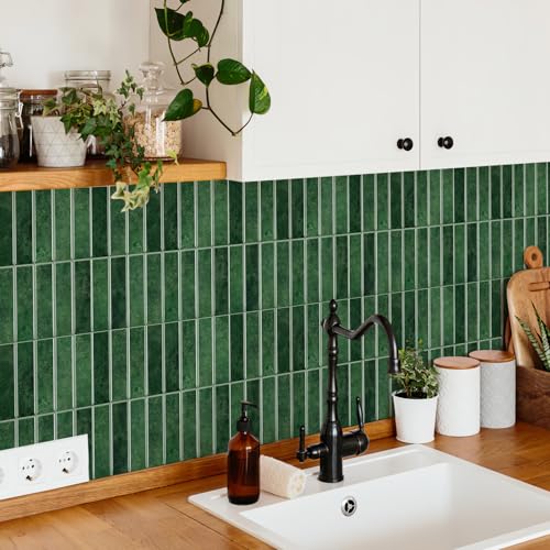 10 Sheets Thicker Design Peel and Stick Backsplash, Self Adhesive Wall Tiles, Stick on Backsplash for Kitchen and Bathroom, 11.8"x11.8", Green - color: Green