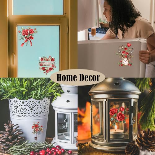 ZMRU 24 Sheets of Watercolor Style Rub on Transfers for Crafts - Perfect for Glass, Porcelain, Leather, Canvas, and Fabric Projects - IOD Transfers Included,3 * 3inch (Red Rose) - style: Red Rose