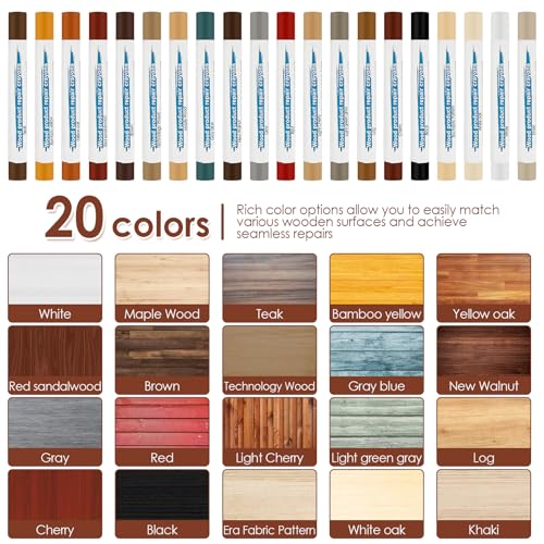 Furniture Repair Kit with 22 Pieces, Lasting Result, Wood Crayons Marker, Wood Paint Touch Up Pen, Wood Floor Scratch Repair Kit for