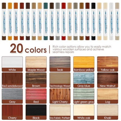 Furniture Repair Kit with 22 Pieces, Lasting Result, Wood Crayons Marker, Wood Paint Touch Up Pen, Wood Floor Scratch Repair Kit for