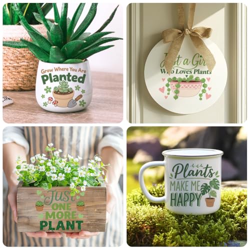 Peacoblue Potted Plants Rub On Transfers for Craft, Transfer Sticker - style: Potted Plants and Words