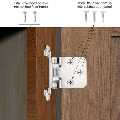 Brushed Nickel Cabinet Hinges, 1/2” Overlay, 4 Pack - color: Brushed Nickel, size: 1/2 Inch Overlay
