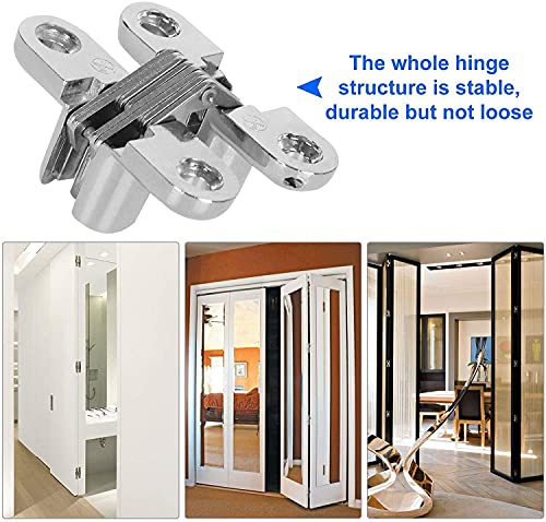 10 Packs Hidden Door Hinges 10 Pack Concealed Cross Hinge Invisible 180 Degree Hinges Swing Coss Invisible Hinge for Cabinets, 0.47'' Leaf Width, 1.7" Leaf Hight