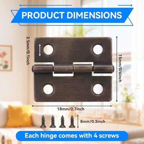 50-Pack 18 x 15mm Bronze Mini Hinges, 200 Screws for Jewelry Boxes - color: Bronze
