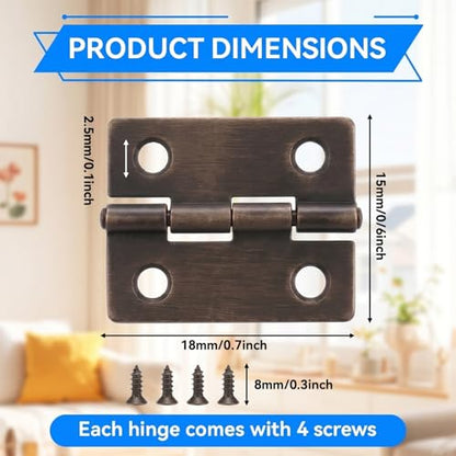 50-Pack 18 x 15mm Bronze Mini Hinges, 200 Screws for Jewelry Boxes - color: Bronze