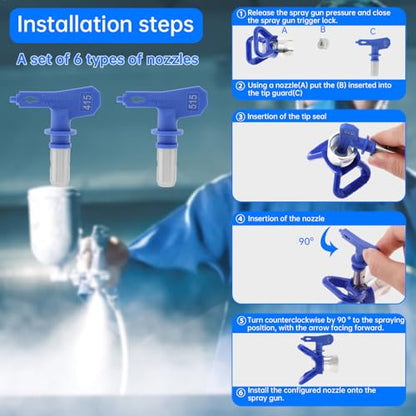 ChgImposs 3 Pcs Airless Paint Sprayer Tip Sets, Spray Tips for Graco Paint Sprayer with Nozzle Seats for Airless Paint Spray Guns House Painting (Machine Parts 415 515)
