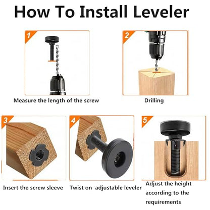 4 Pcs 3/8"-16 Adjustable Thread Furniture Feet Levelers