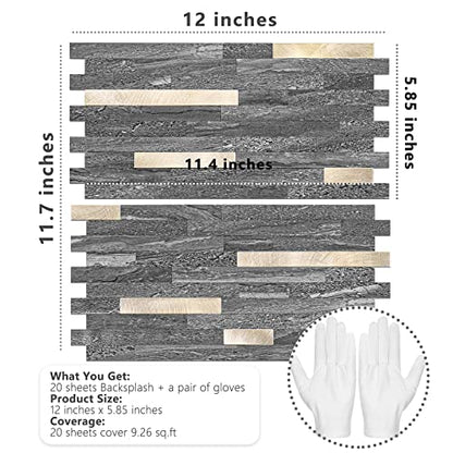 STICKGOO 20 Sheets Peel and Stick Backsplash Tile, Stick on Backsplash for Kitchen and Bathroom, Black Sandstone Look PVC Mixed Metal Gold Self Adhesive Wall Tiles - color: Black Sandstone + Metal Gold