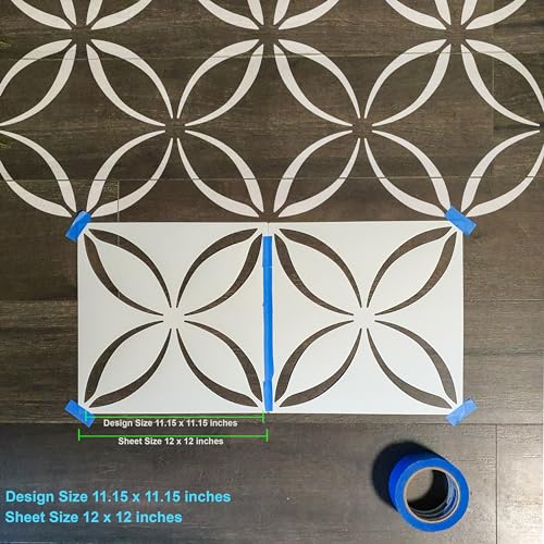 2 Pcs 12" x 12" Tile Stencil Painting Stencil for Walls and Floors - Reusable - Stencils for Painting - Stencil for Home Decor (Lotus Quatrefoil) - style: Lotus Quatrefoil