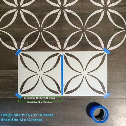 2 Pcs 12" x 12" Tile Stencil Painting Stencil for Walls and Floors - Reusable - Stencils for Painting - Stencil for Home Decor (Lotus Quatrefoil) - style: Lotus Quatrefoil