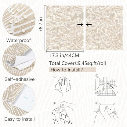 Guvana Beige Peel and Stick Wallpaper Boho Beige and White Contact Paper - color: Beige and White, size: 17.3" x 78.7"