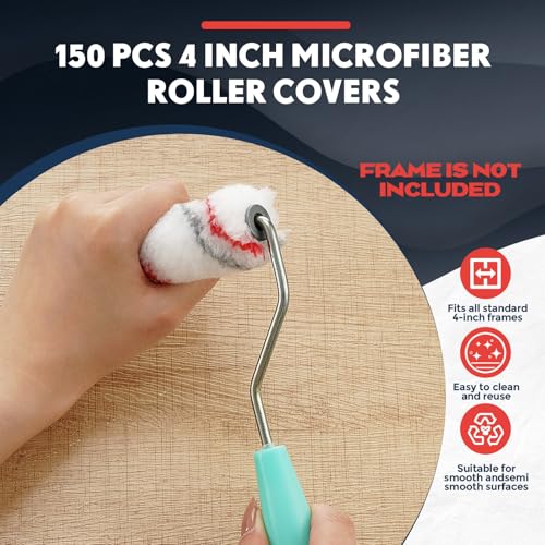 Nuogo 150 Pcs Mini Paint Roller Cover 4 in 1/2" Nap Refill, Red, Black - color: Red, Black