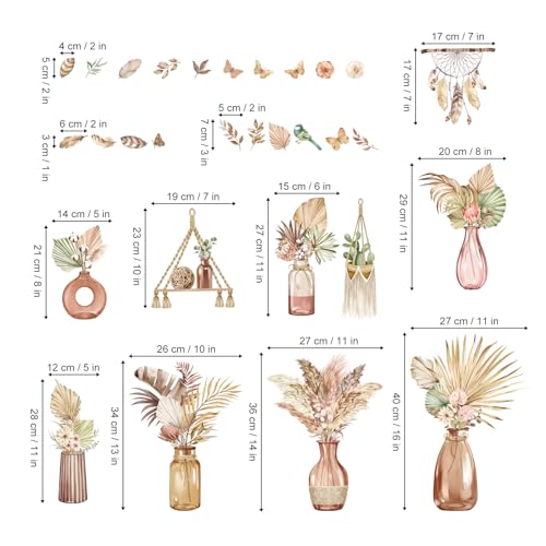 decalmile Boho Palm Leaves Flower Vase Tropical Plants Wall Decals Stickers - color: Boho Flower