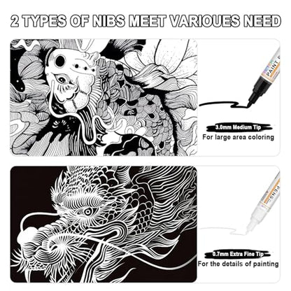 Betem 4 Oil Based Black White Paint Pens, Permanent Fabric Paint Markers - color: 2 Black & 2 White