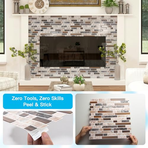 Art3d Linear Design Tile Peel and Stick Backsplash, 10-Sheet, Sandstone - color: Sandstone, size: 12 x 12 Inch