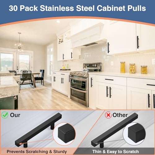 AEEKEL 30 Pack Matte Black Kitchen Cabinet Handles, 5" Length Drawer Pulls - color: Matte Black, size: 3 In Hole Center
