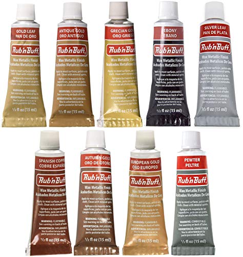 Amaco Rub 'N Buff Wax Metallic Finish, 9 Color Assortment (Gold Leaf, Antique, Grecian, Autumn & European Gold, Ebony, Silver Leaf, Spanish Copper, Pewter)